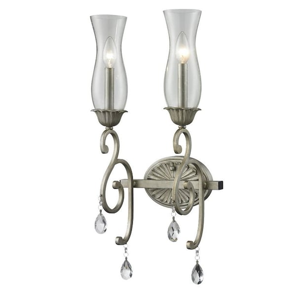 Z-Lite Melina 2 Light Wall Sconce, Antique Silver And Clear Seedy 720-2S-AS - main